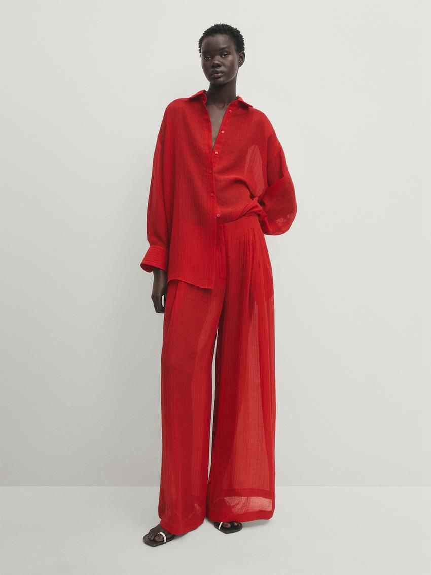 Massimo Dutti Flowing Linen Blend With Darts Women Trousers Red | US-WU3156298