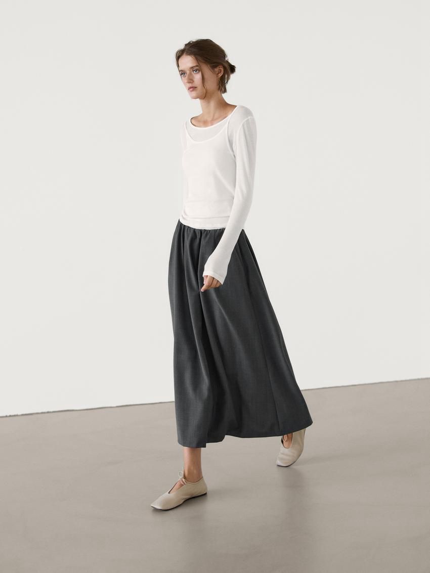 Massimo Dutti Flowing Midi With Gathered Detail Women Skirts Dark Grey | US-OH2869174