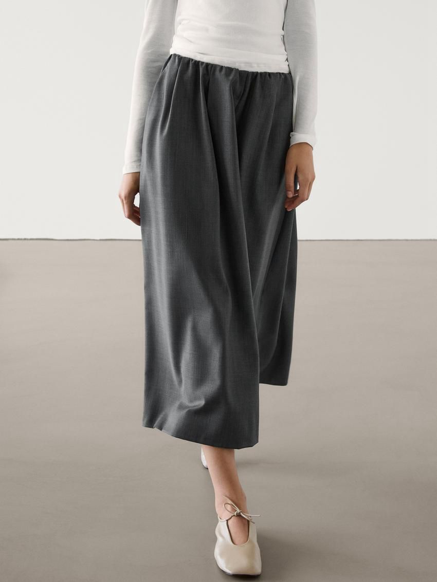 Massimo Dutti Flowing Midi With Gathered Detail Women Skirts Dark Grey | US-OH2869174