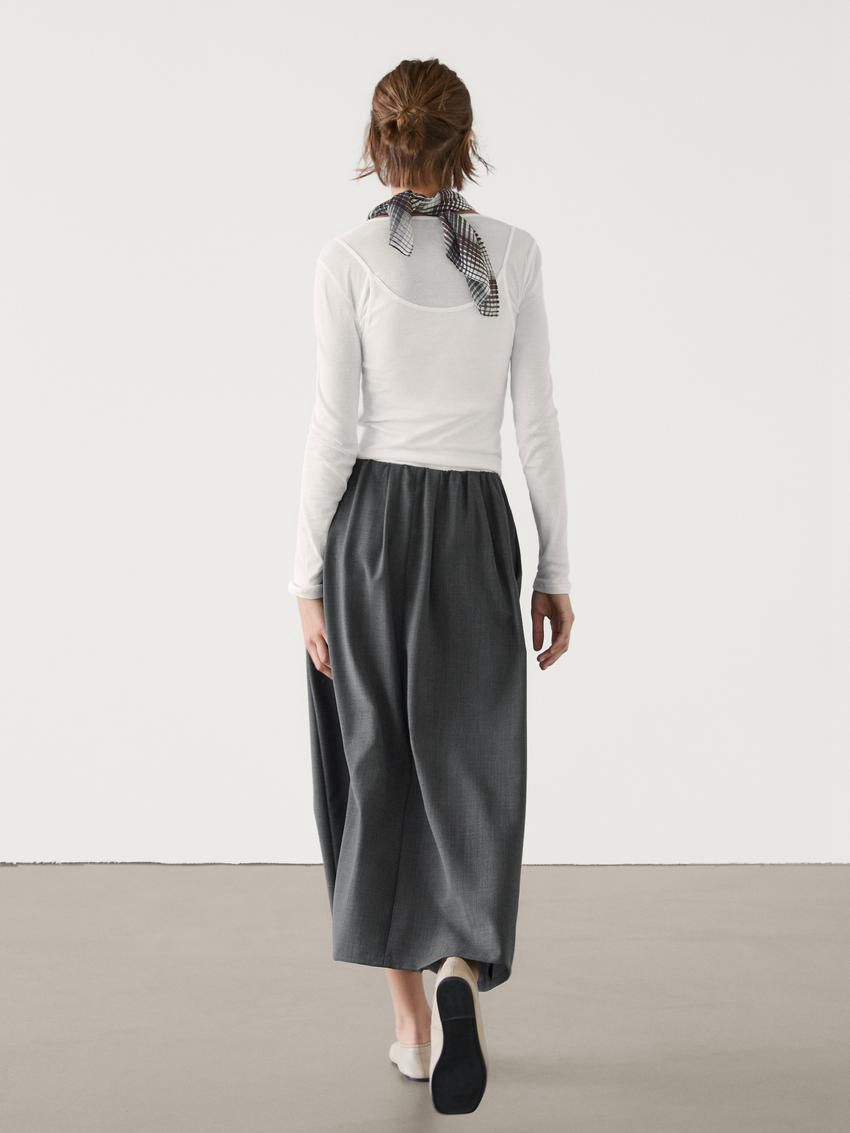 Massimo Dutti Flowing Midi With Gathered Detail Women Skirts Dark Grey | US-OH2869174