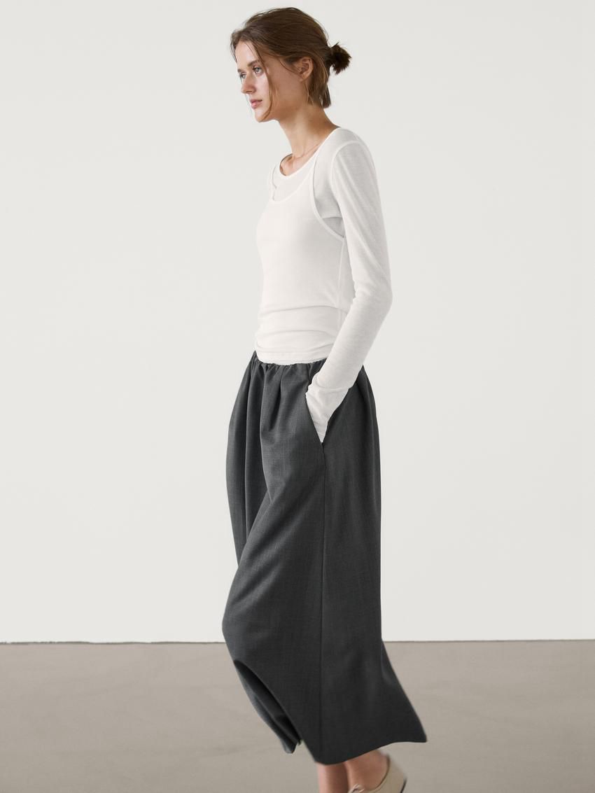 Massimo Dutti Flowing Midi With Gathered Detail Women Skirts Dark Grey | US-OH2869174