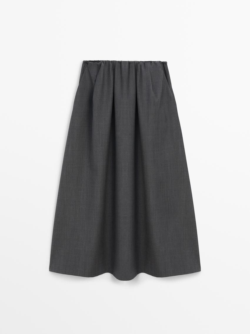 Massimo Dutti Flowing Midi With Gathered Detail Women Skirts Dark Grey | US-OH2869174