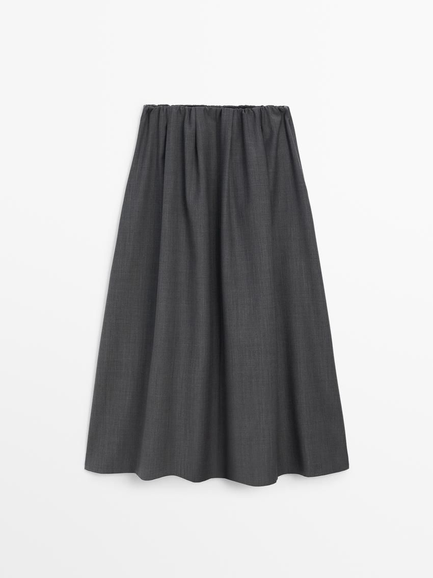 Massimo Dutti Flowing Midi With Gathered Detail Women Skirts Dark Grey | US-OH2869174