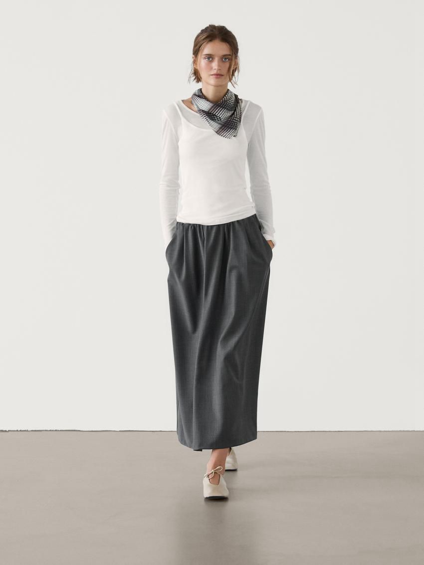 Massimo Dutti Flowing Midi With Gathered Detail Women Skirts Dark Grey | US-OH2869174