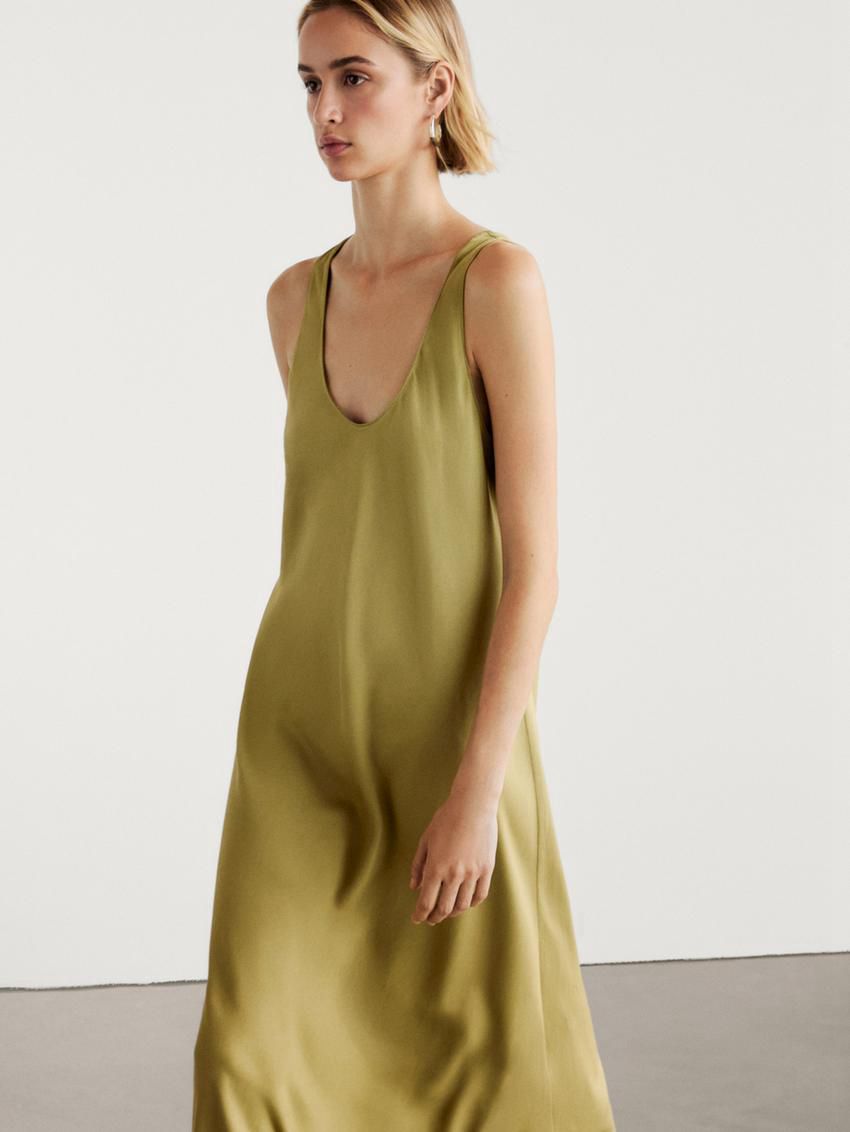 Massimo Dutti Flowing Midi Women Dress Green | US-YW9681742