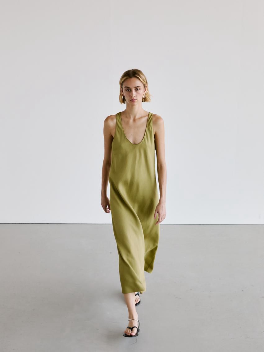 Massimo Dutti Flowing Midi Women Dress Green | US-YW9681742
