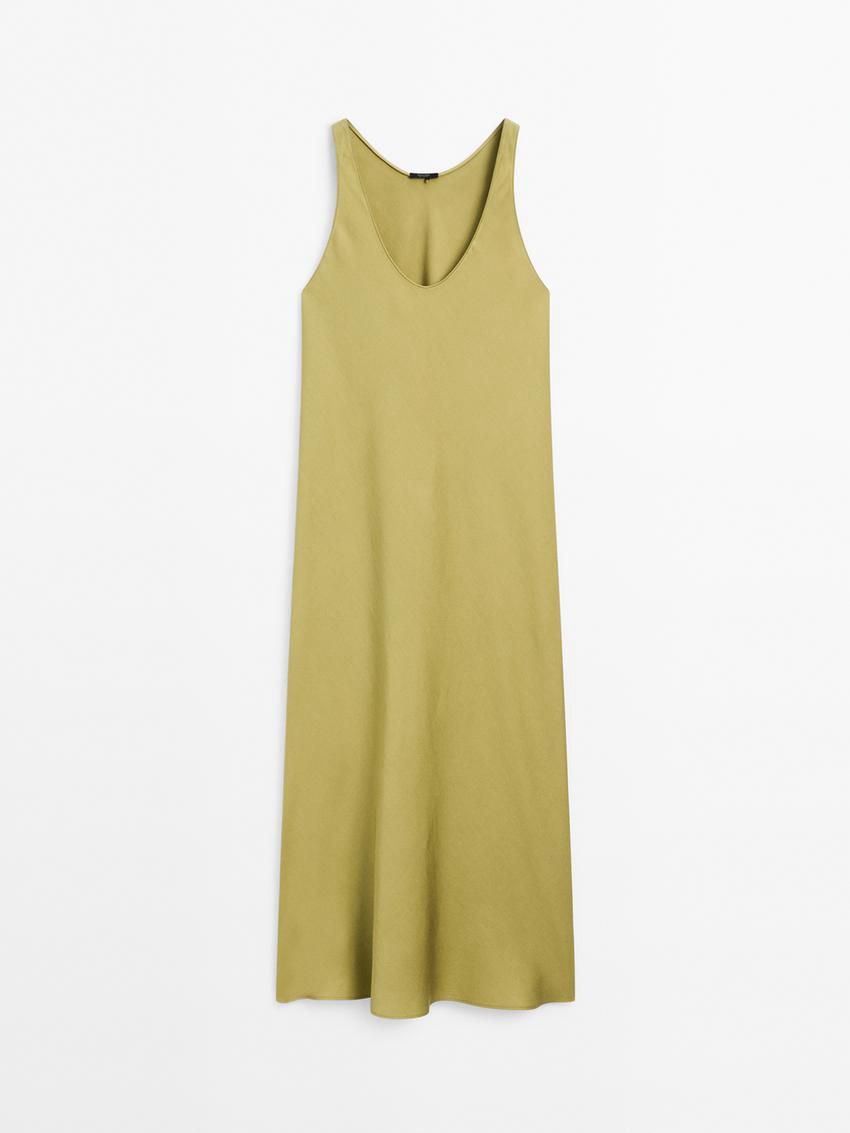 Massimo Dutti Flowing Midi Women Dress Green | US-YW9681742