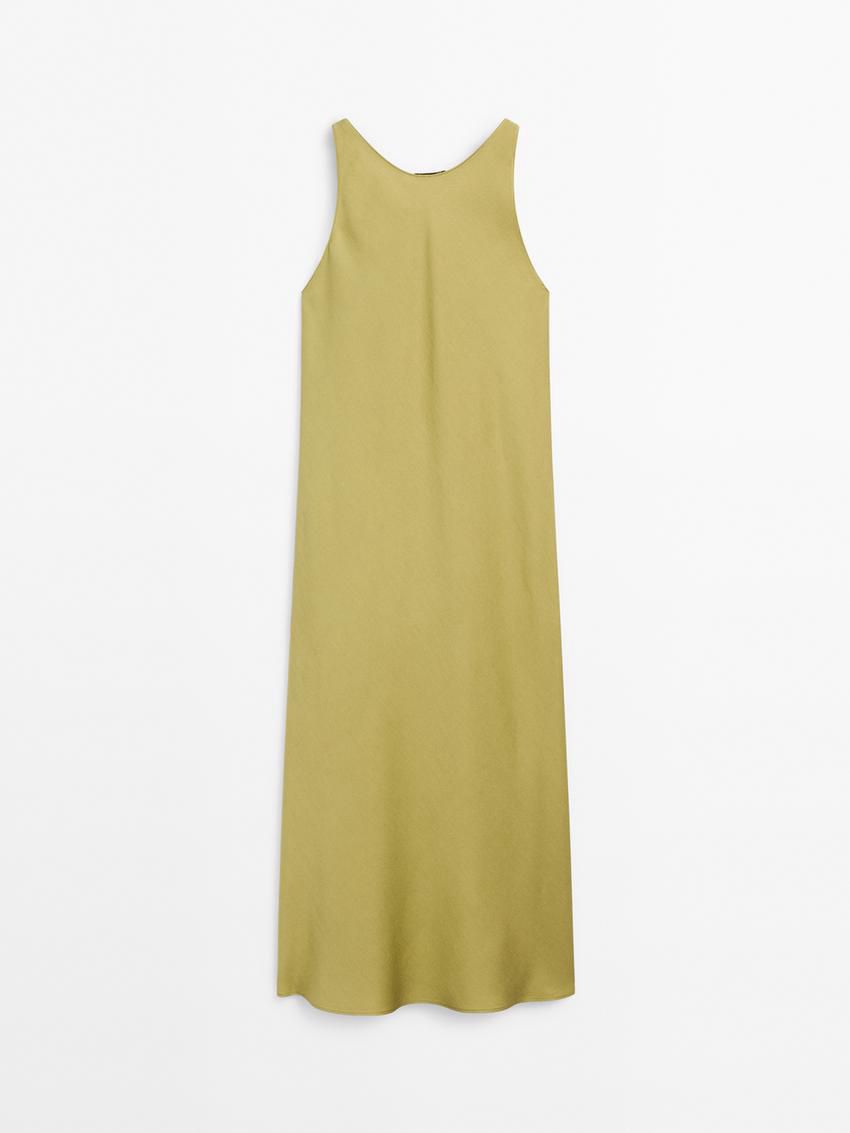 Massimo Dutti Flowing Midi Women Dress Green | US-YW9681742