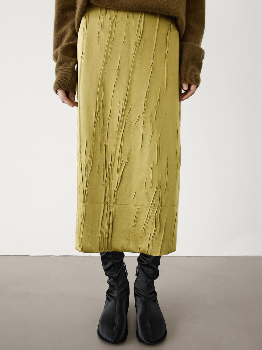 Massimo Dutti Flowing Midi Women Skirts Yellow | US-AN2905637