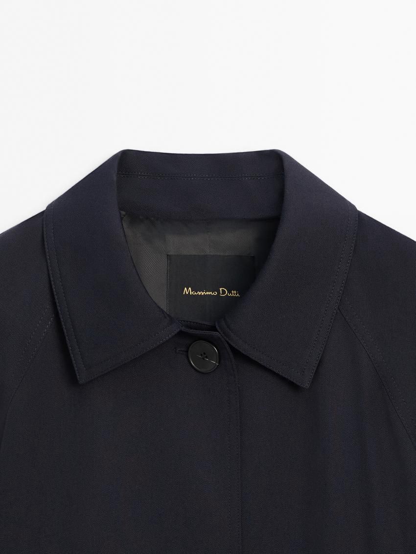 Massimo Dutti Flowing Navy Blue With Belt Women Trench Coat Navy | US-UB0619574