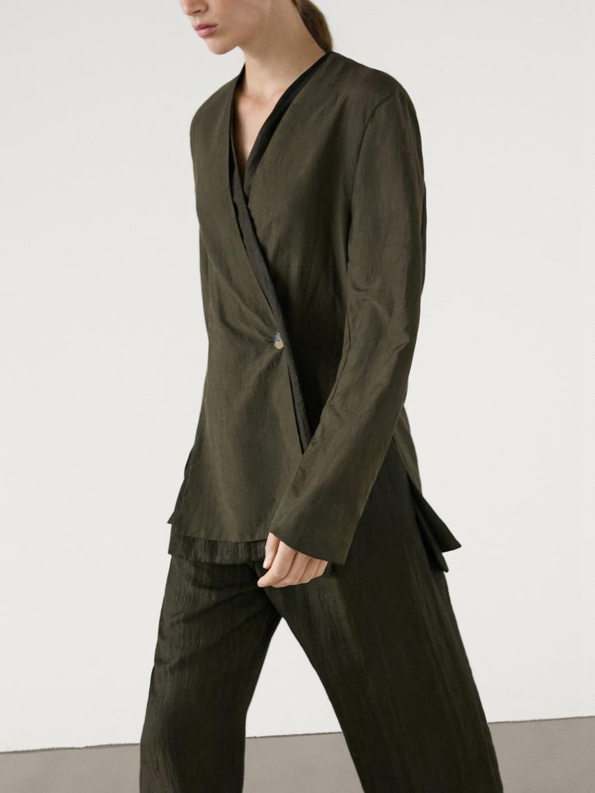 Massimo Dutti Flowing Pleated Co-ord Women Trousers Dark Olive | US-KY6719543