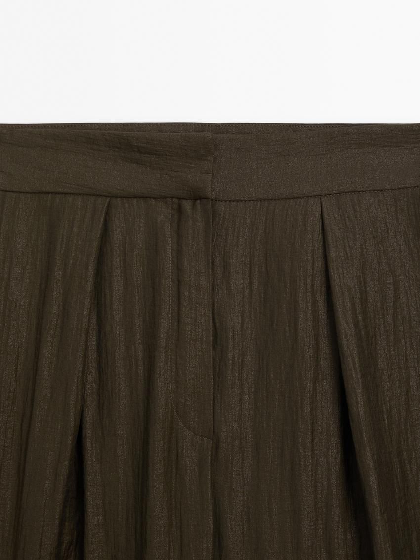 Massimo Dutti Flowing Pleated Co-ord Women Trousers Dark Olive | US-KY6719543