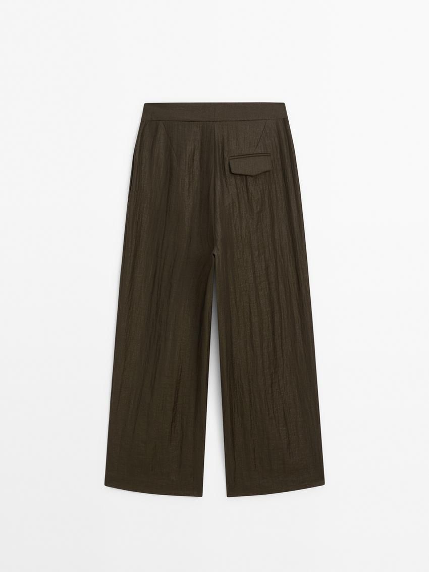 Massimo Dutti Flowing Pleated Co-ord Women Trousers Dark Olive | US-KY6719543