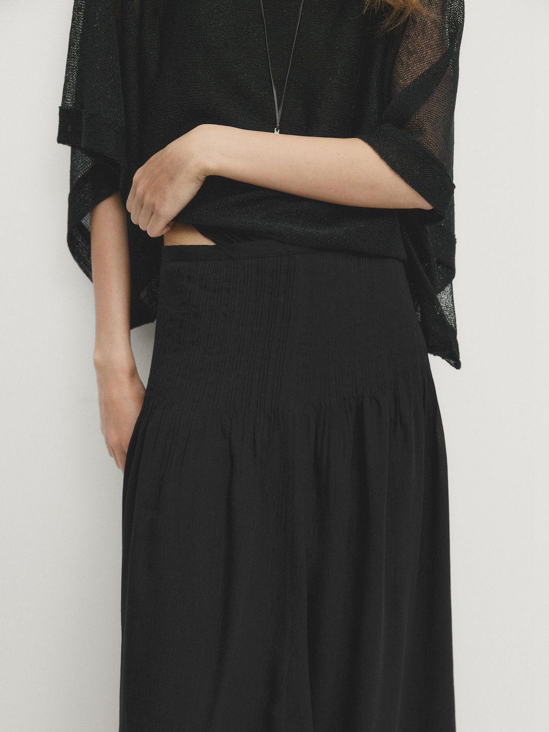Massimo Dutti Flowing Pleated Linen Blend Women Skirts Black | US-SD2931745