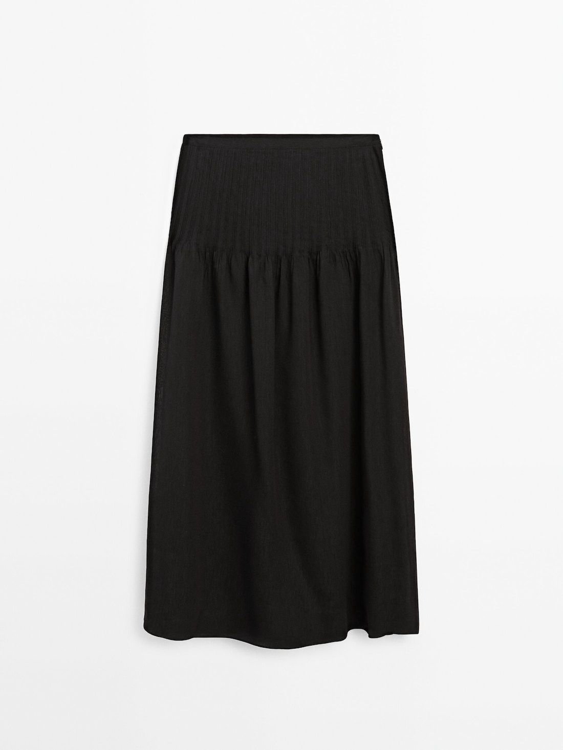 Massimo Dutti Flowing Pleated Linen Blend Women Skirts Black | US-SD2931745