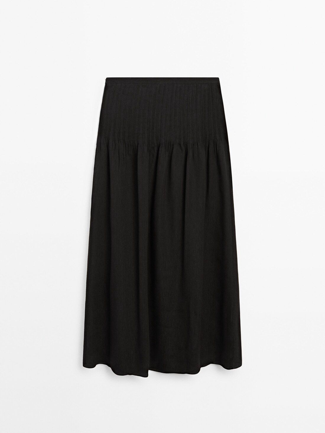 Massimo Dutti Flowing Pleated Linen Blend Women Skirts Black | US-SD2931745