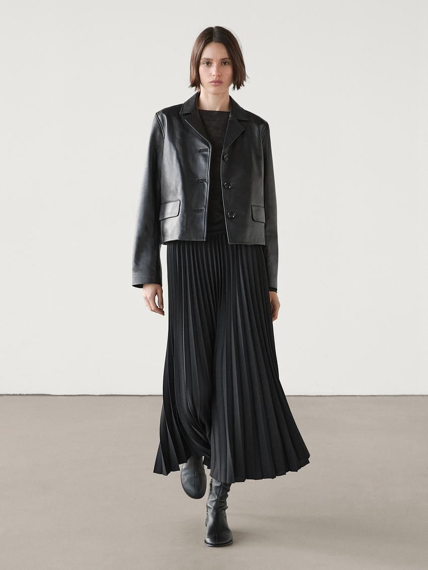 Massimo Dutti Flowing Pleated Midi Women Skirts Black | US-DI7968102