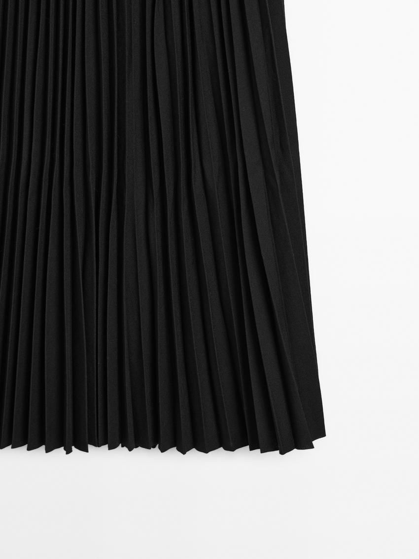 Massimo Dutti Flowing Pleated Midi Women Skirts Black | US-DI7968102