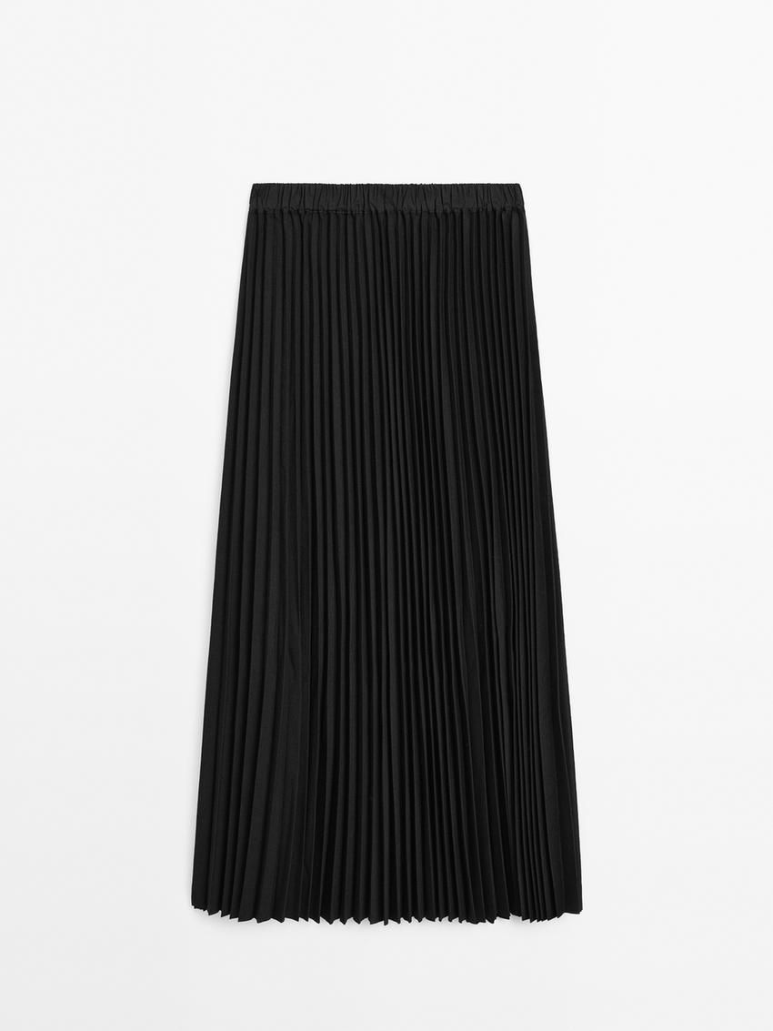 Massimo Dutti Flowing Pleated Midi Women Skirts Black | US-DI7968102