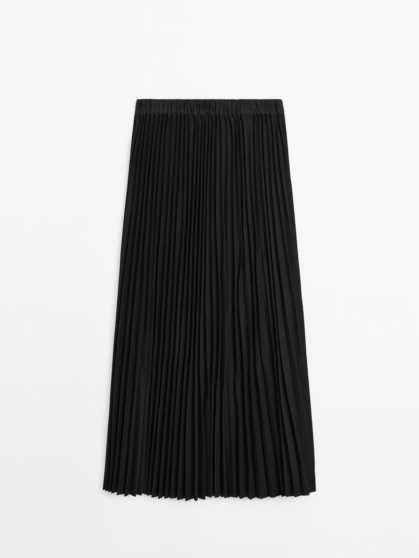 Massimo Dutti Flowing Pleated Midi Women Skirts Black | US-DI7968102