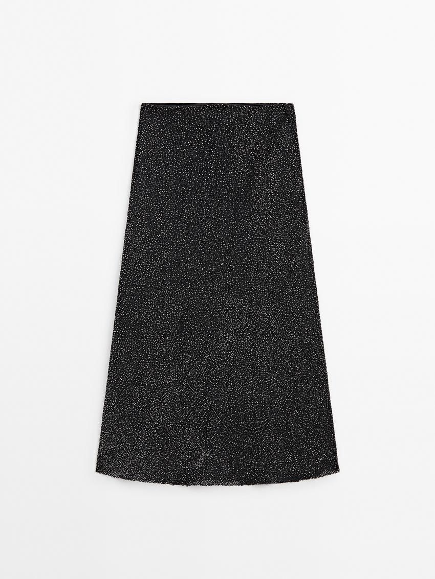 Massimo Dutti Flowing Rhinestone Women Skirts Black | US-HM4259016