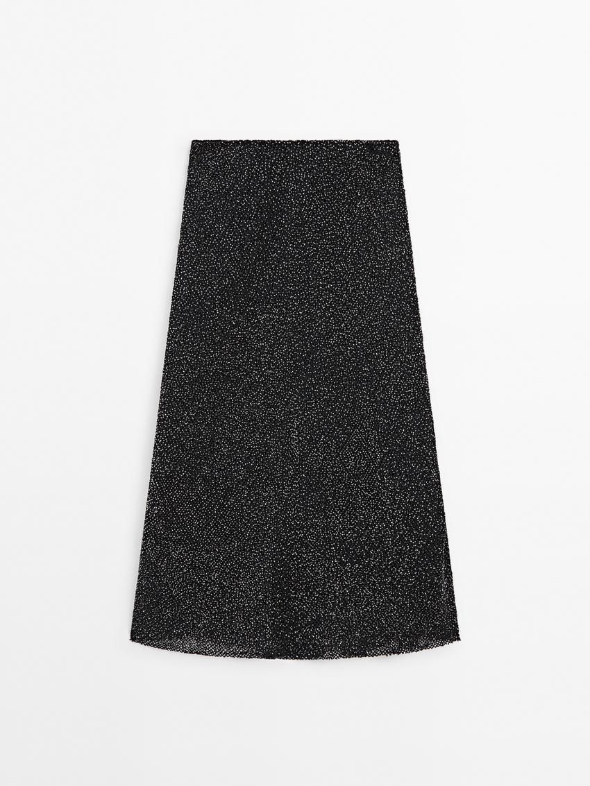 Massimo Dutti Flowing Rhinestone Women Skirts Black | US-HM4259016