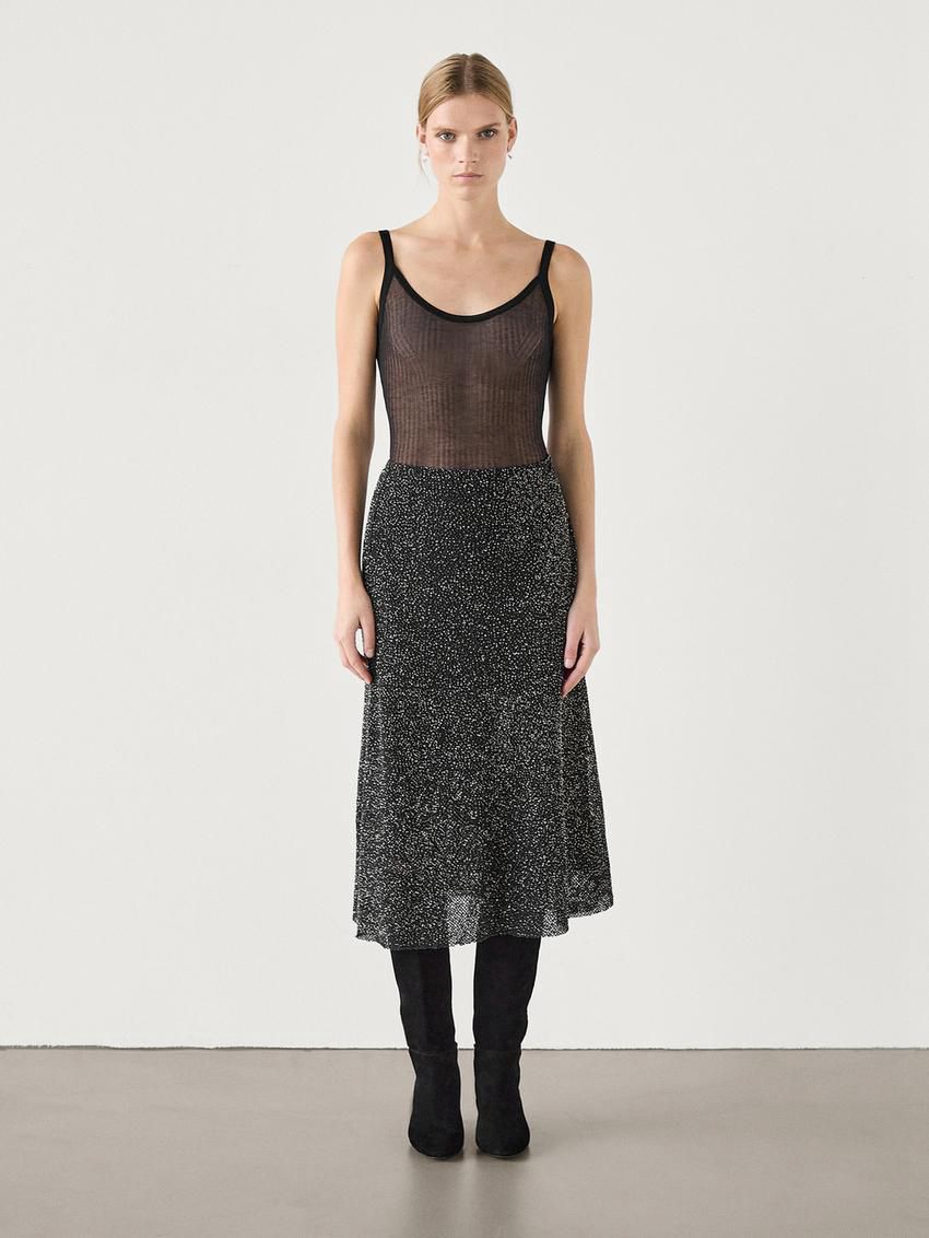 Massimo Dutti Flowing Rhinestone Women Skirts Black | US-HM4259016