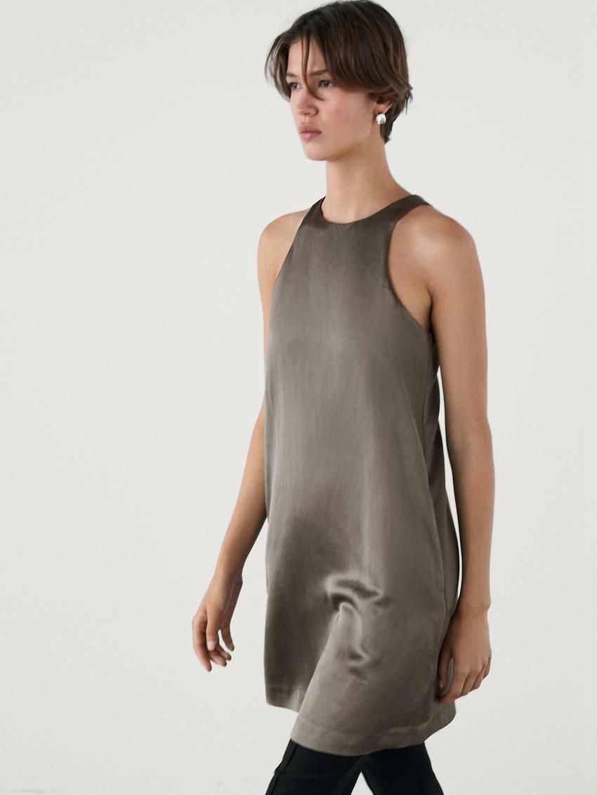 Massimo Dutti Flowing Satin Mini Women Dress Grey | US-TY4725196
