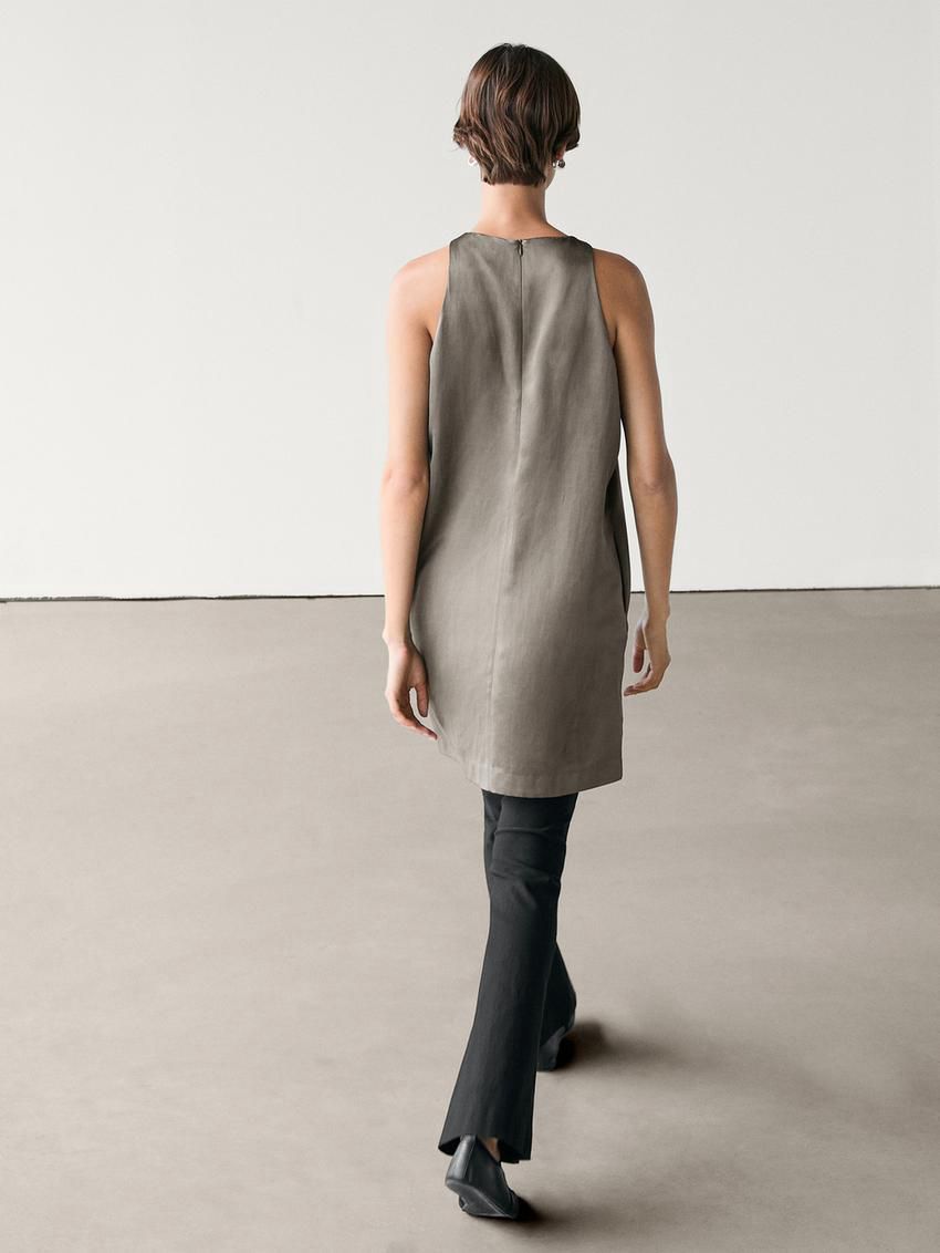 Massimo Dutti Flowing Satin Mini Women Dress Grey | US-TY4725196