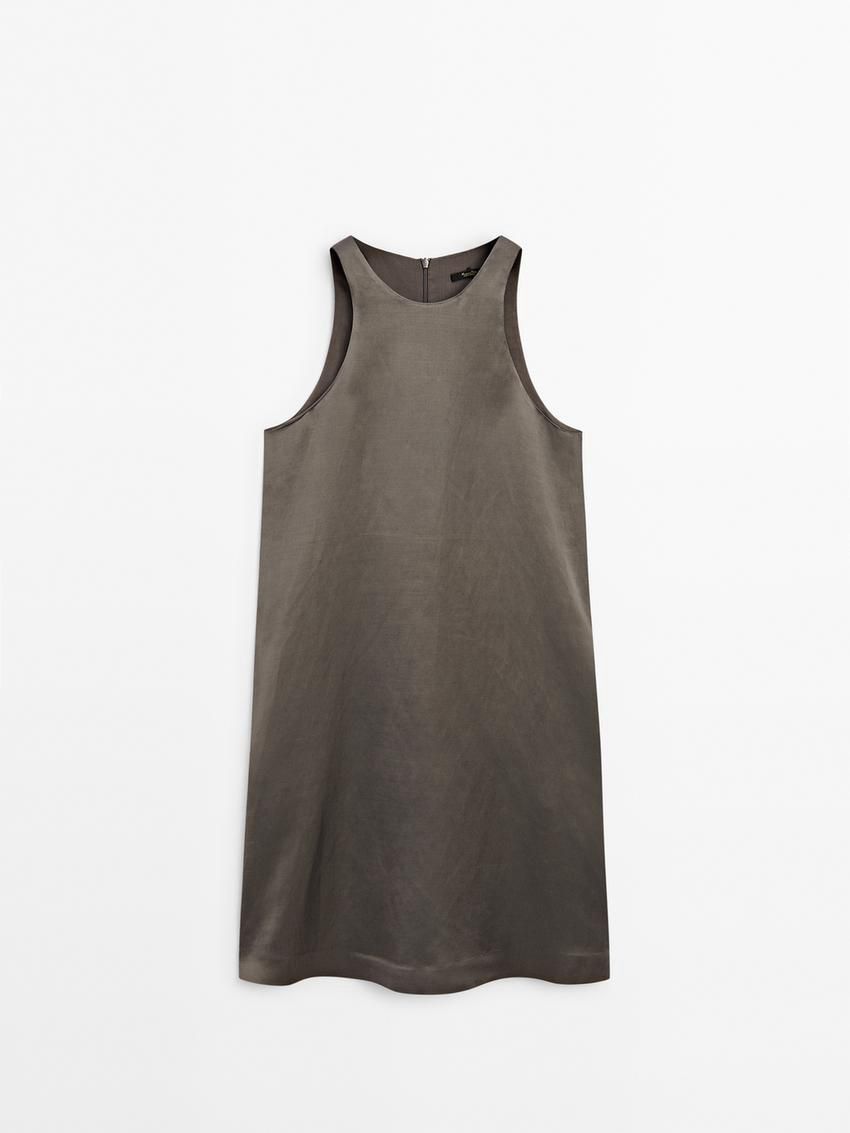 Massimo Dutti Flowing Satin Mini Women Dress Grey | US-TY4725196
