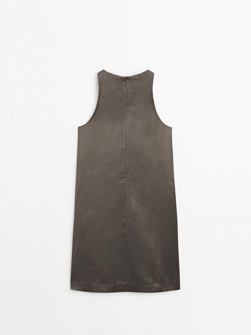 Massimo Dutti Flowing Satin Mini Women Dress Grey | US-TY4725196