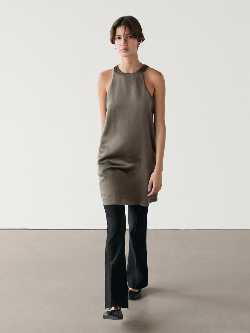 Massimo Dutti Flowing Satin Mini Women Dress Grey | US-TY4725196