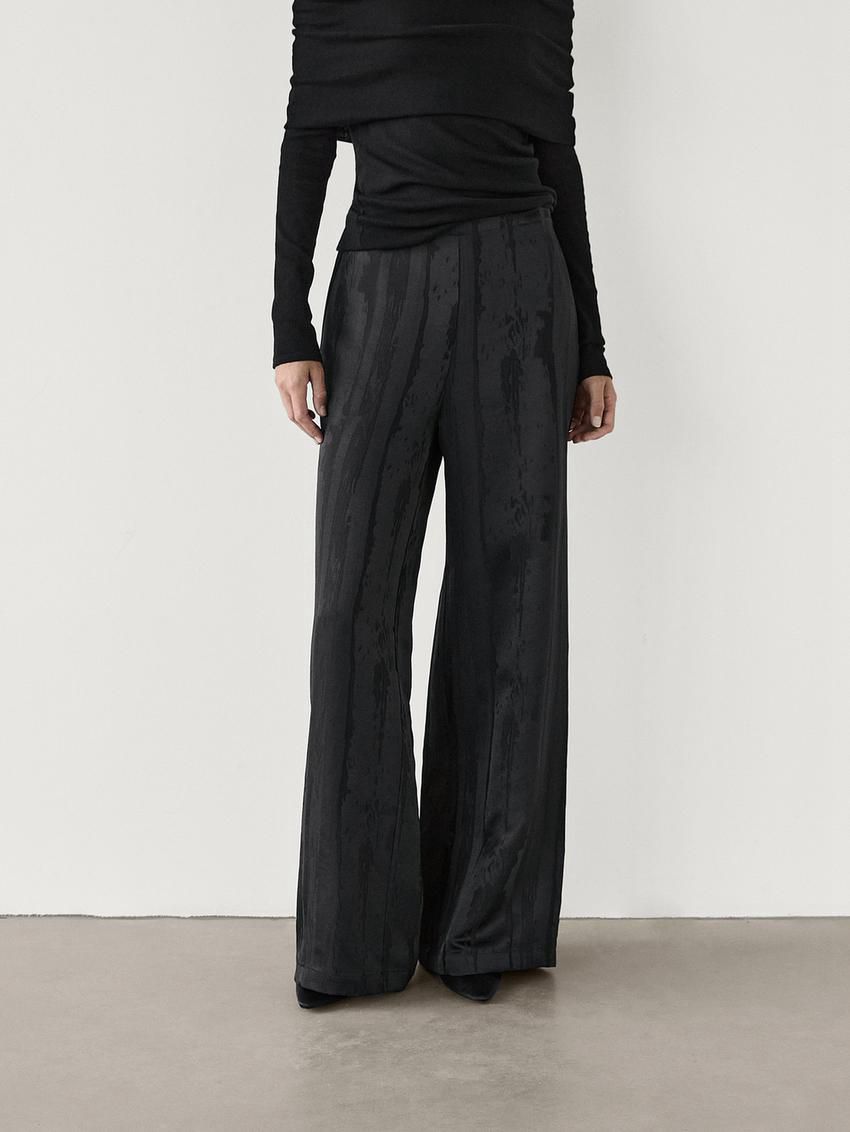 Massimo Dutti Flowing Wide-leg Women Trousers Black | US-CQ0379825