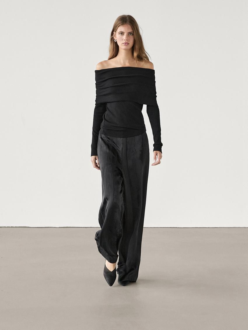 Massimo Dutti Flowing Wide-leg Women Trousers Black | US-CQ0379825