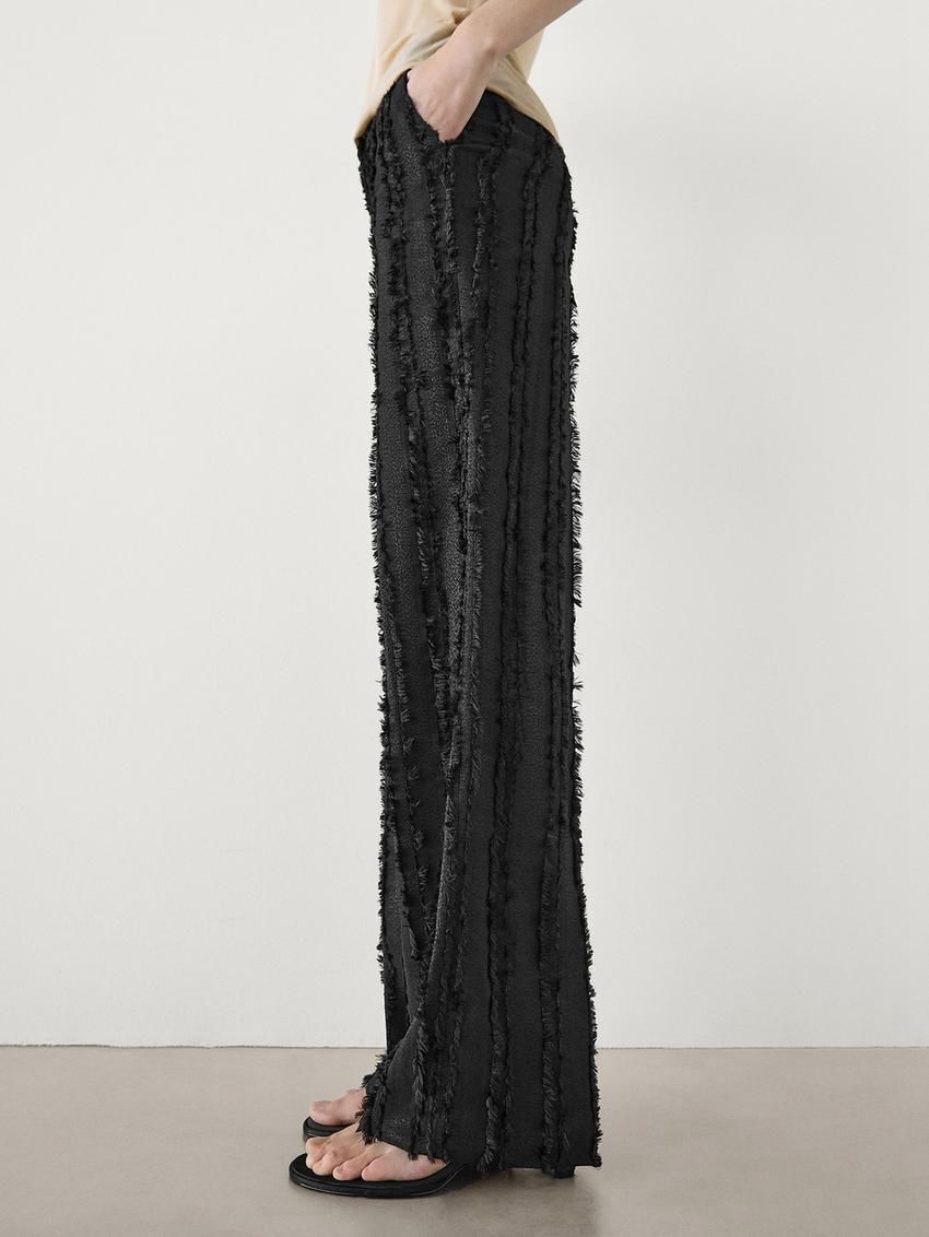 Massimo Dutti Fringe Detai Women Trousers Black | US-GT4025687
