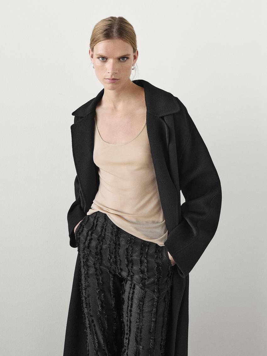 Massimo Dutti Fringe Detai Women Trousers Black | US-GT4025687