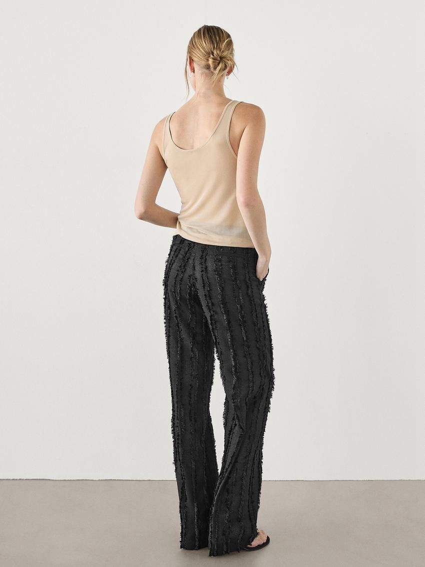 Massimo Dutti Fringe Detai Women Trousers Black | US-GT4025687