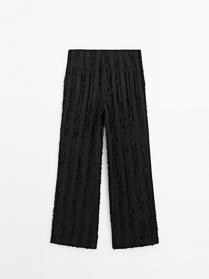 Massimo Dutti Fringe Detai Women Trousers Black | US-GT4025687