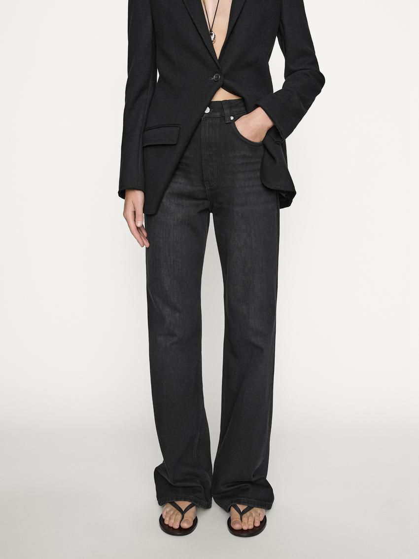 Massimo Dutti Full Length Wide-leg High-waist Women Jeans Black | US-PU4056287