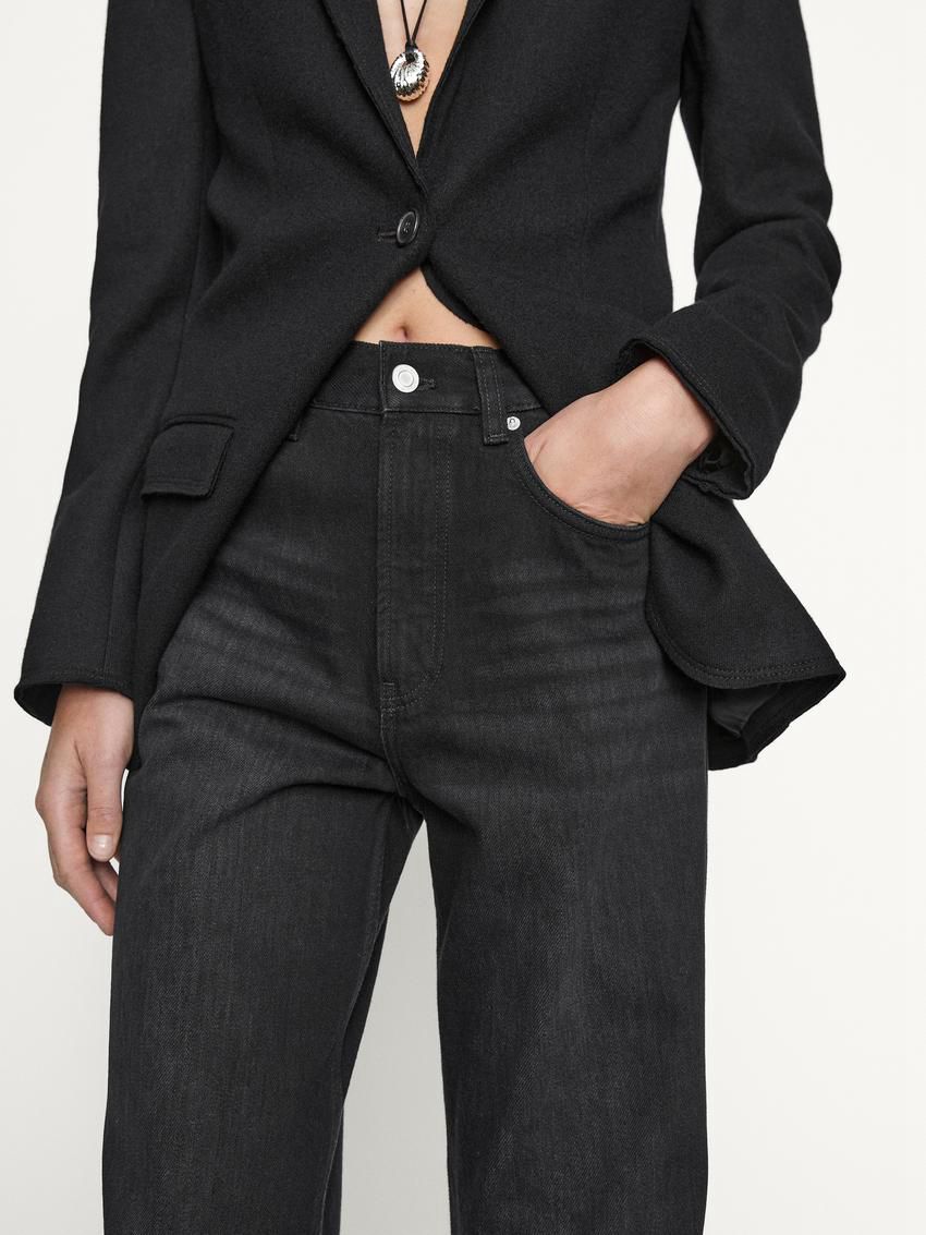 Massimo Dutti Full Length Wide-leg High-waist Women Jeans Black | US-PU4056287