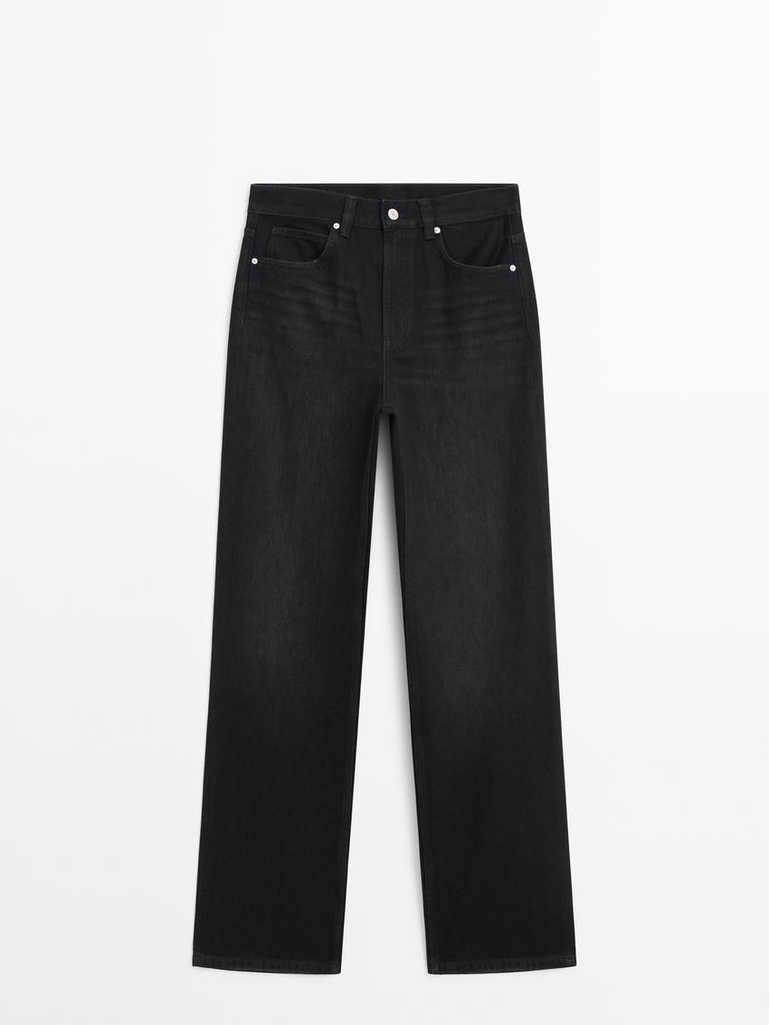 Massimo Dutti Full Length Wide-leg High-waist Women Jeans Black | US-PU4056287