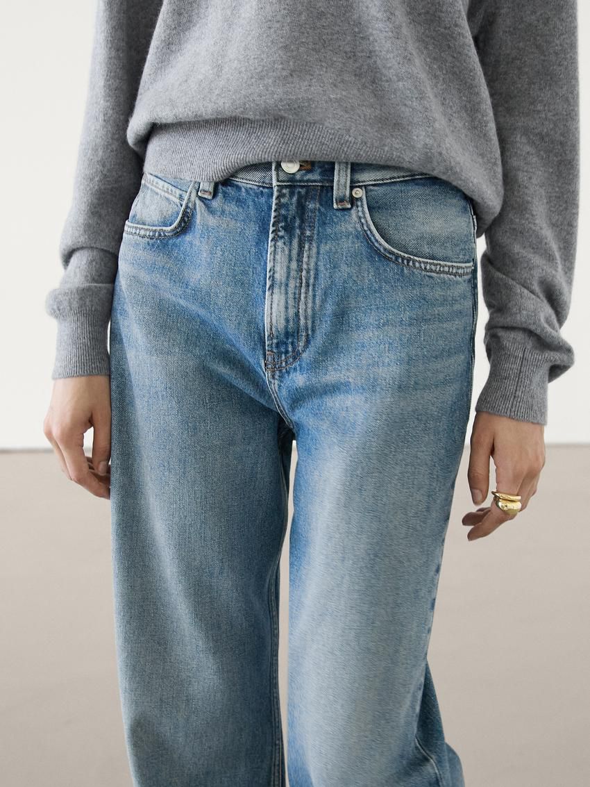 Massimo Dutti Full Length Wide-leg High-waist Women Jeans Blue | US-AO0427869