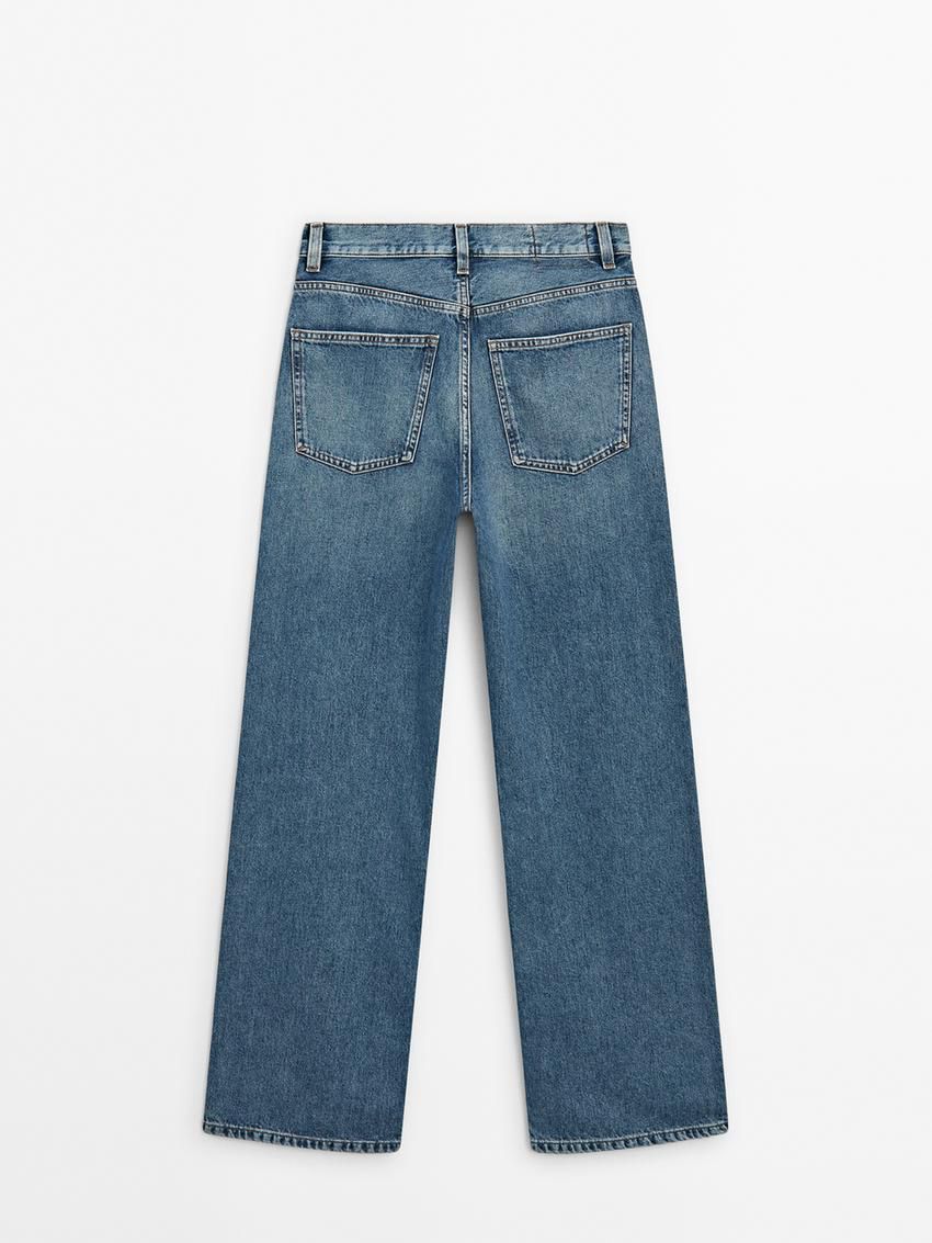 Massimo Dutti Full Length Wide-leg High-waist Women Jeans Blue | US-AO0427869