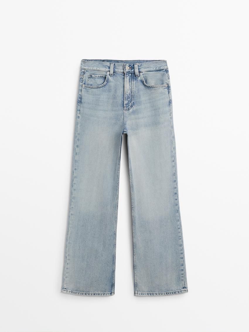 Massimo Dutti Full Length Wide-leg High-waist Women Jeans Light Blue | US-FW2591764
