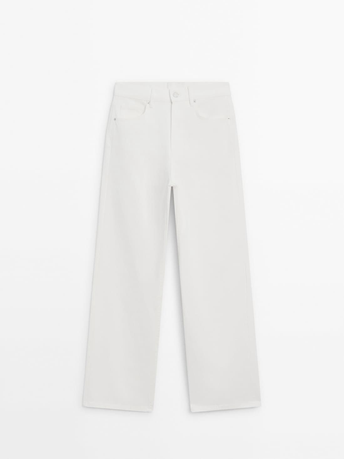 Massimo Dutti Full Length Wide-leg High-waist Women Jeans Cream | US-SK2956104