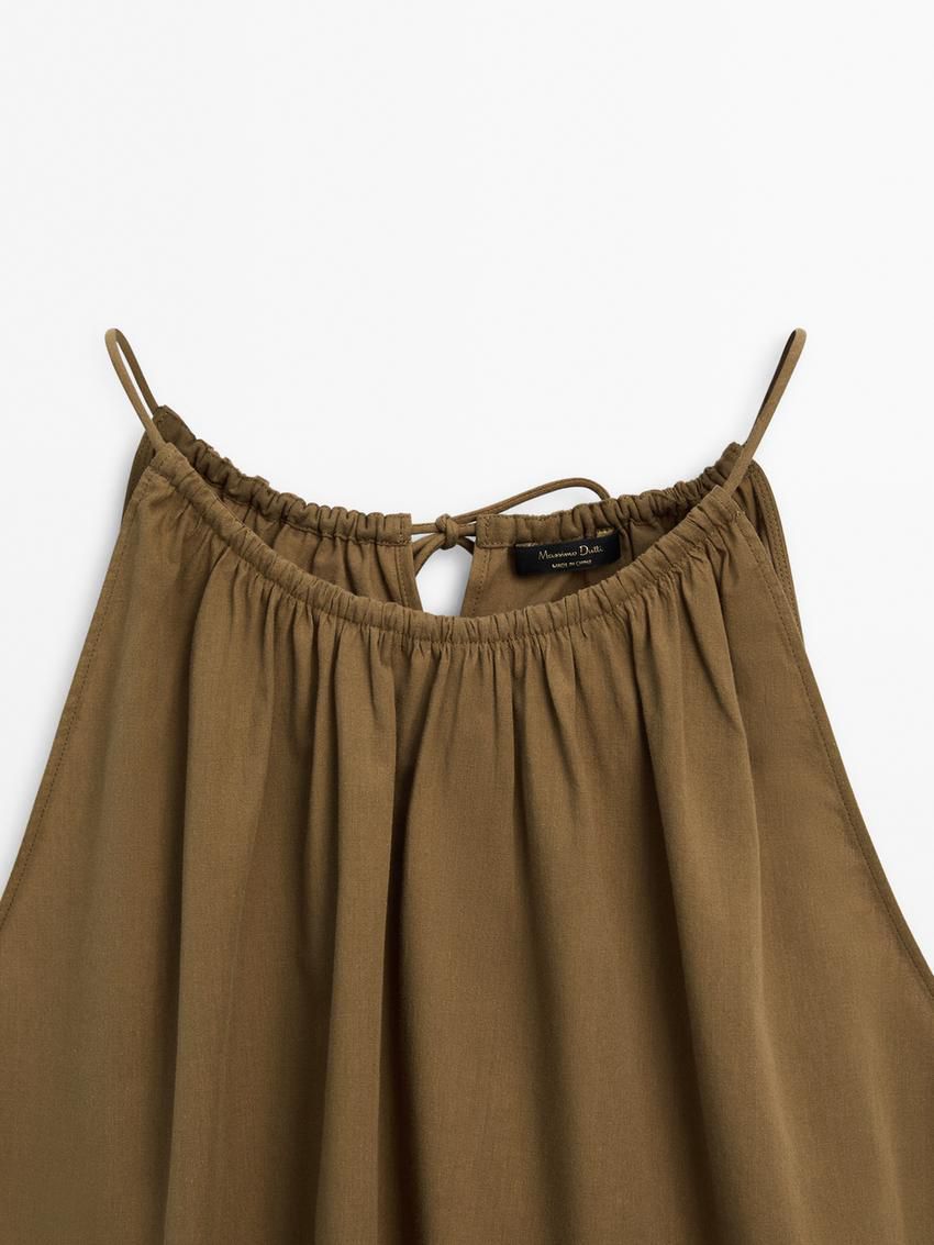 Massimo Dutti Gathered Cotton Co-ord Women Top Brown | US-BK1582379