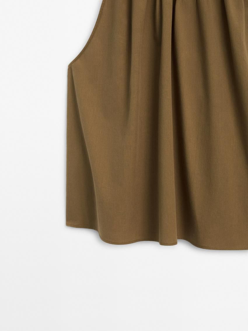 Massimo Dutti Gathered Cotton Co-ord Women Top Brown | US-BK1582379
