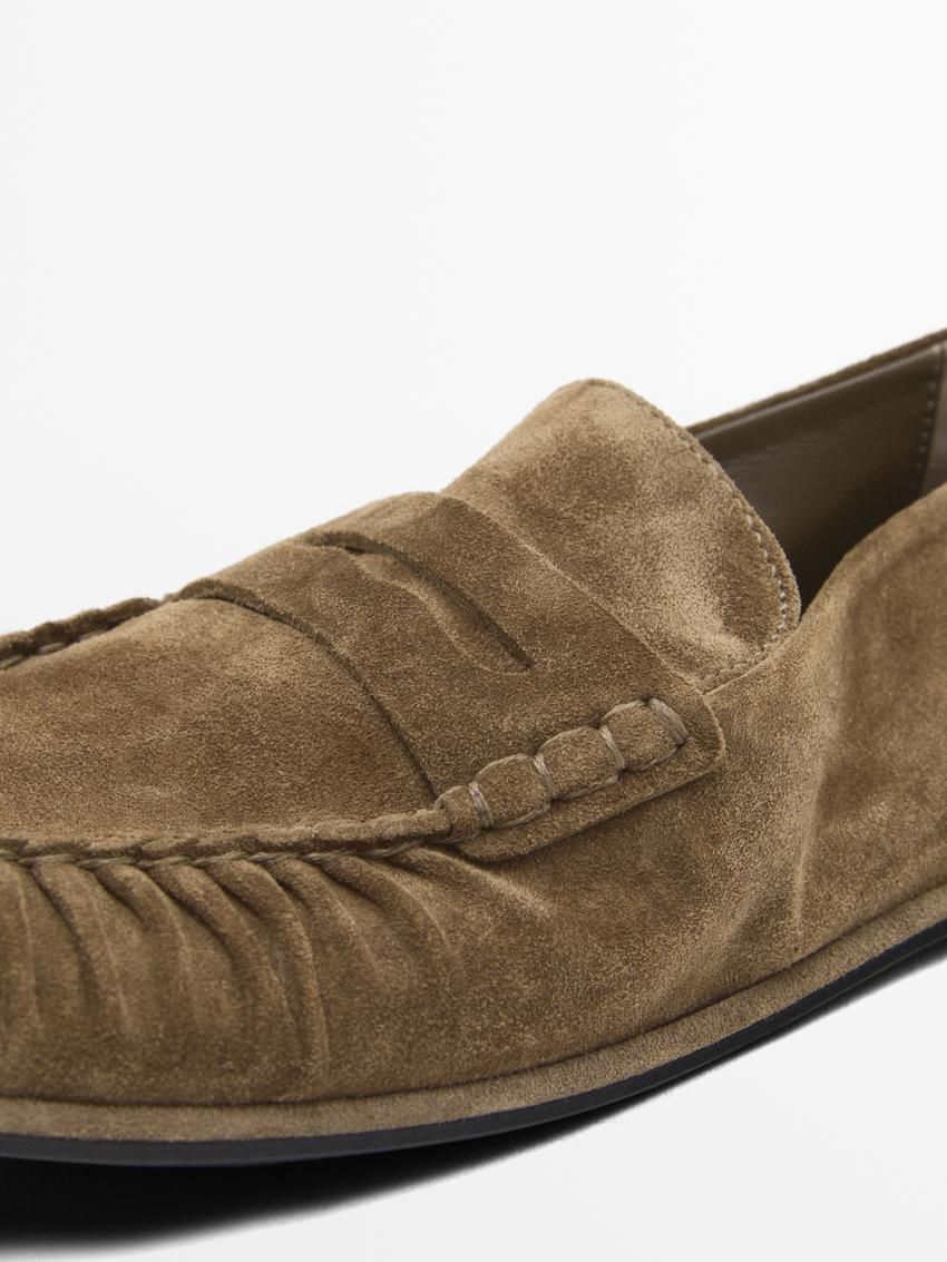 Massimo Dutti Gathered Split Leather Women Loafers Brown | US-OE9845127