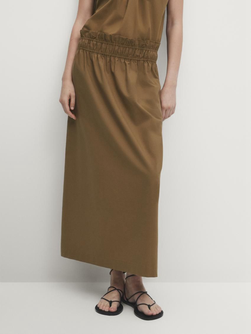 Massimo Dutti Gathered Waist Detail Women Skirts Brown | US-MY9856741