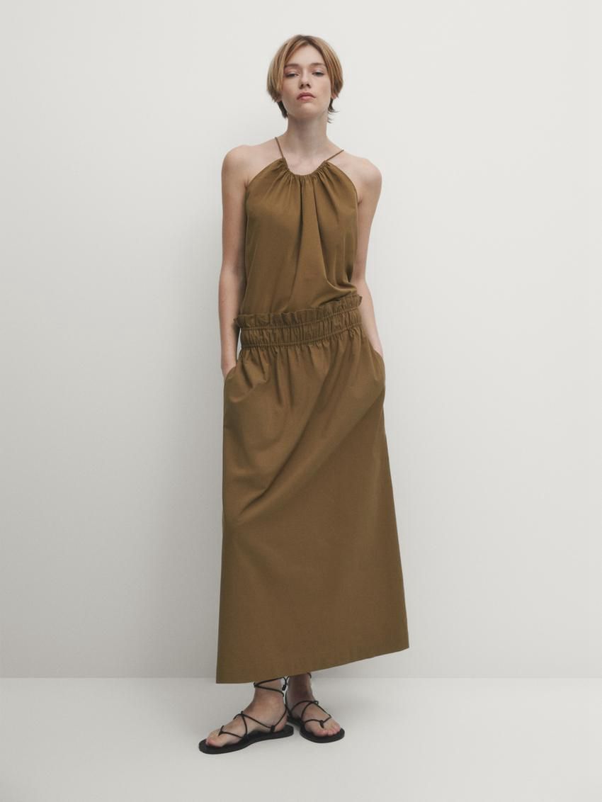 Massimo Dutti Gathered Waist Detail Women Skirts Brown | US-MY9856741